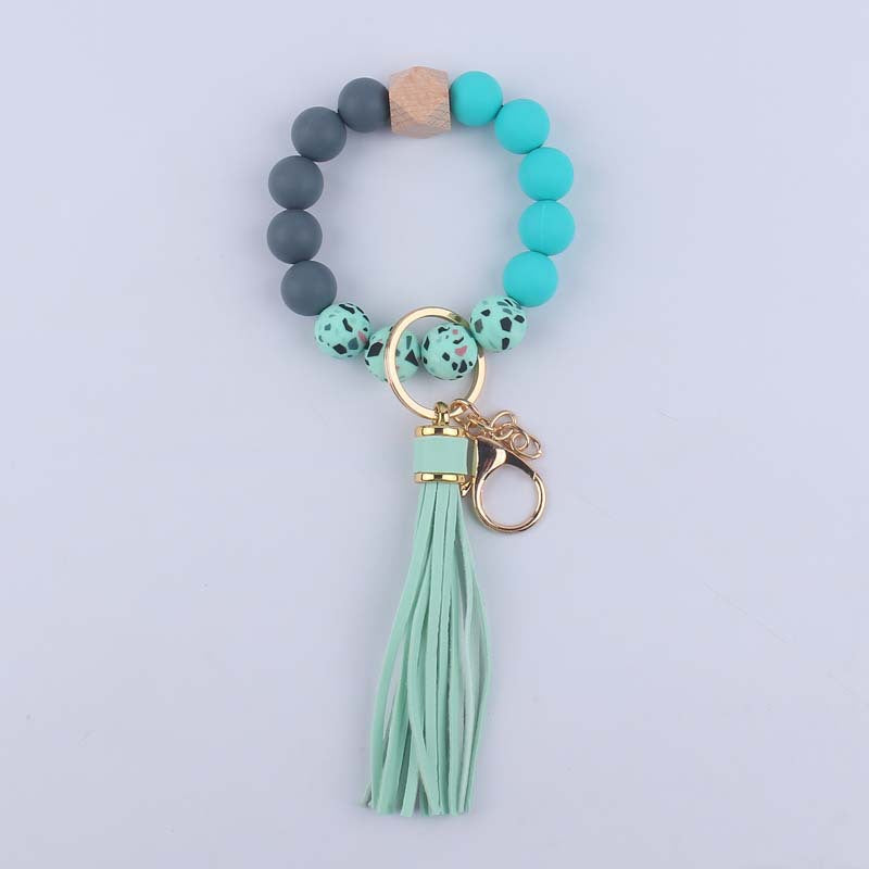 Wholesale Silicone Leopard Bead Wrist Leather Keychain DIY
